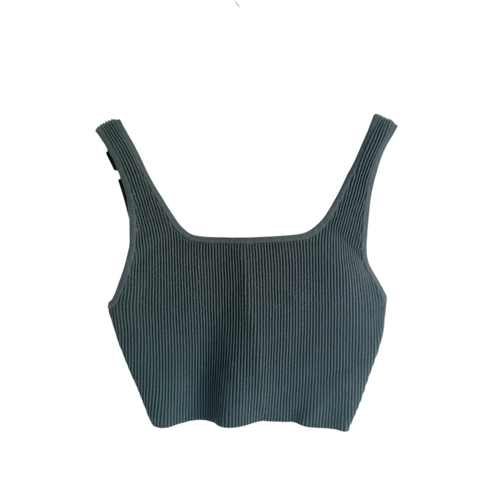 Babaton from Aritzia Sculpt Knit Squareneck Cropped Forest Green Ribbed Tank